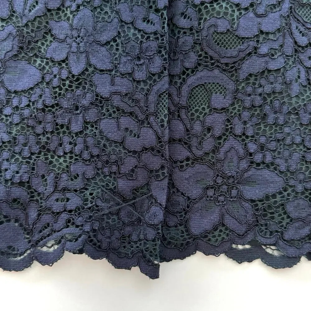 Tory Burch Lace Overlay Pencil Skirt Knee-Length Navy/Green Size 4